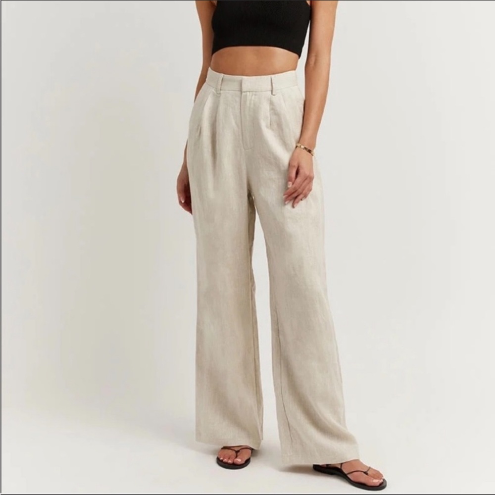 DISSH Wide Leg Linen-Blend Trousers in Light Beige